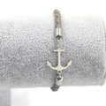 Adjustable gray braided leather bracelet with silver anchor pendant for men and women - Gray