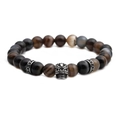 Pulsera de cuentas de piedra natural de 8mm con dije de calavera plateada y espaciadores - Plateado