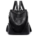 Women's black soft PU leather backpack featuring rivet details and adjustable straps - Black