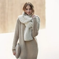 Thick chunky knit cream scarf for women made of warm soft wool blend material - Off White