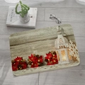 Weihnachtliche Flanell-Fußmatte mit Vintage-Laterne und roten Weihnachtsstern-Blumen - 40x60cm / Holzmaserung Laterne Weihnachtsstern