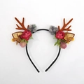 Christmas reindeer headband with brown antlers, red roses, and colorful floral accents - Red Roses with Pink Small Flowers / 16#