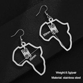 Detail view of African map outline earrings in gold stainless steel with size specs - Style 4 Scroll Symbol / Silver