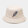 Retro cotton bucket hat with colorful feather embroidery for outdoor sun protection - M (56-58cm) / Beige