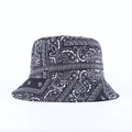 Detail shot of the paisley pattern print on the black and white reversible bucket hat - M / Black