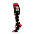 Christmas compression socks in black and red featuring Santa Claus and gift patterns - Christmas Gift Box
