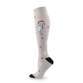 Gray Christmas compression socks with Dalmatian dog in Santa hat and snowflake patterns - Snowflake Dalmatian
