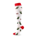 Christmas compression socks in white and red featuring reindeer and holly patterns - Christmas Sock