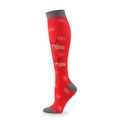 Red Christmas compression socks featuring reindeer and white snowflake knit patterns - Red Snowflake Little Deer