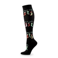 Black Christmas compression socks featuring hanging mini holiday sock patterns - Black Base Christmas Stocking