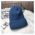 Cozy blue chunky knit beanie with cuffed edge on a soft white faux fur surface - M (56-58cm) / Dark Blue