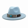 Dettaglio cappello fedora azzurro con fascia etnica e pietra preziosa turchese - M (56-58cm) / Celeste