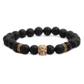 Pulsera de cuentas de piedra de lava negra de 8mm con una calavera dorada para hombre y mujer - Piedra de Lava Oro