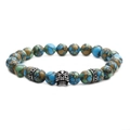 Pulsera de cuentas de turquesa de 8 mm con amuleto de calavera de plata vintage y cuentas - Plateado