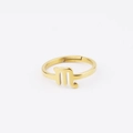 Detail of 18k gold Scorpio zodiac sign open ring with polished mirror stainless steel finish - Adjustable Open Gold / Scorpio