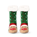 Christmas reindeer knit socks with non-slip grippers and plush lining for home - Green Elk