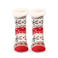 Weihnachtliche Strick-Hausschuhe mit Rentier-Muster, Schneeflocken und Plüschrand - Herz Schneeflocke