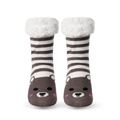 Brown striped Christmas knit socks with plush lining and cute bear pattern - Striped Bear