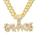 Iced-out Savage letter pendant on a gold-plated Cuban link chain for hip hop street style - 50cm Cuban Chain Set / Gold