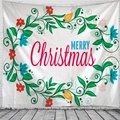 Arazzo natalizio con ghirlanda floreale e scritta Merry Christmas per decoro - 150x130cm / MERRY Christmas Ghirlanda Bianco / Bianco