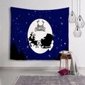 Tapiz de Navidad con trineo de Papá Noel en azul oscuro para decoración de pared festiva - 150x130cm / Silueta de Trineo a la Luz de la Luna