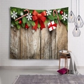 Christmas tapestry with vintage wood background, pine branches and red bow wall decor - Style 5 (Red Bow Gift)