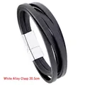 Pulsera de cuero negro multicapa con cierre magnético de aleación blanca, 20,5cm - Hebilla de Aleación Plateada 20.5CM
