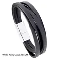 Pulsera minimalista de cuero negro de tres capas con cierre magnético de aleación, 22,5 cm - Hebilla de Aleación Plateada 22.5CM