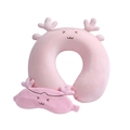 Pink cartoon unicorn neck pillow set with memory foam and matching eye mask - Cartoon Set / Pink Goat + Eye Mask Set
