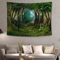 Arazzo natalizio con stampa foresta incantata e fiori rossi per parete casa - 150x130cm / Foresta Fantastica