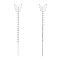Macro detail of S925 sterling silver butterfly tassel threader earrings with fine chains - Butterfly Style