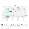 4-fach Mini-Silikonform für Eis am Stiel mit detaillierten Größenangaben in Weiß - 4-Kammer Mini Oval - Dünn