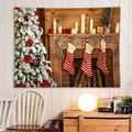 Arazzo natalizio con caminetto e calze per la decorazione della casa festiva - 150x130cm / Camino a parete in legno bianco(2)