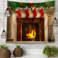 Arazzo natalizio con scena classica del camino e calze per decorazione murale - 150x130cm / Camino Americano Accogliente (Colore 3)