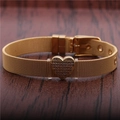 Adjustable 10mm golden mesh bracelet with sparkling heart charm and watchband buckle - Gold Peach Heart