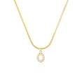 Macro detail of gold snake chain necklace with sparkling diamond-encrusted letter O pendant - Letter O