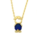 Goldene Halskette mit minimalistischem Jungen-Anhänger und blauem Herz-Kristall - Junge (Blauer Stein)