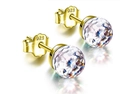 Macro shot of S925 sterling silver stamp on minimalist faceted crystal ball earrings - 6mm / Crystal Purple Gold