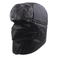 Colbacco invernale in pelle nera impermeabile con fodera in pelliccia grigia - Stile Maschera Ordinaria / Marrone
