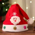 Plush Christmas hat featuring a 3D Santa Claus design and sequined snowflakes - Felt Santa Claus Style