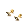 Titanium steel stud earrings featuring gold rhombus shape with black enamel and star motif - Black (Per Piece)