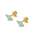 Mini gold titanium steel rhombus stud earrings with blue enamel and star pattern - Sky Blue (Per Piece)