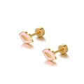 Mini goudvergulde titanium stalen lippen oorbellen met roze emaille en schroefsluiting - Roze (Per stuk)
