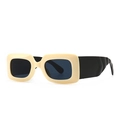 Retro rectangle sunglasses with cream white frames and black wide temples in 45-degree view - Beige Frame Black Gray Lens