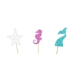 Glitter starfish seahorse and mermaid tail cake toppers for ocean theme parties - Fish Tail Style Topper Set
