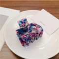 Square acetate leopard claw clip in colorful blue, pink, and white marbled pattern - Floral Purple