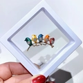 Colorful bird brooch with sparkling crystals on gold branch in PE floating box - Five-Colored Bird Style (XZ031)