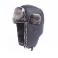 Colbacco Ushanka invernale in ecopelle con fodera in pelliccia sintetica grigia - L(58-60cm) / Nero