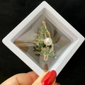 Elegant bamboo brooch with green enamel leaves and white pearl in a gift box - Bamboo Style (XZ074)