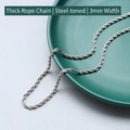 Chaîne corde élégante de 3mm en acier inoxydable argenté pour femmes et hommes - Chaîne Torsadée Épaisse 50cm / Couleur Acier